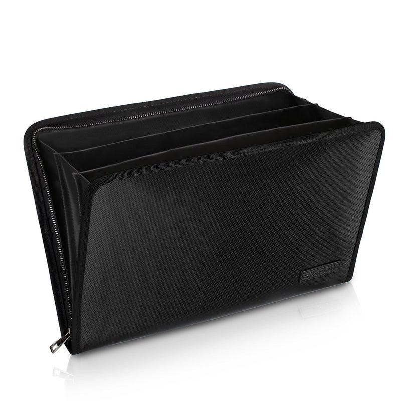 ENGPOW Expanding File Folder Important Document Organizer Fireproof & Waterproof Document Bag with A4 Size 3 Pockets Zipper Closure Non-Itchy Silicone Coated Portable Filing Wallet Pouch(14.3inx9.8inx1.6in) - Image 1